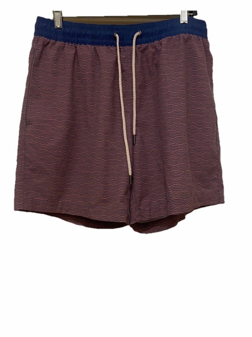 Fair Harbor Burgundy Wave-Print Swim Shorts with Navy Waistband